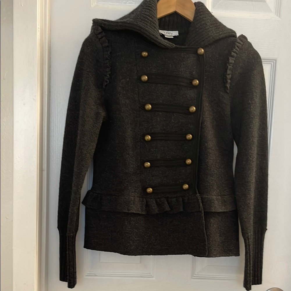 LOFT Gray Blazer with Military-Inspired Design and Fitted Silhouette